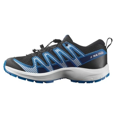 Image of Salomon XA PRO V8 Unisex Hiking shoes for kids, Size: 12.5K, Black/white/french blue Synthetics/textile