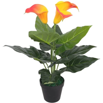 Image of vidaXL Artificial Calla Lily Plant with Pot 45 cm Red and Yellow