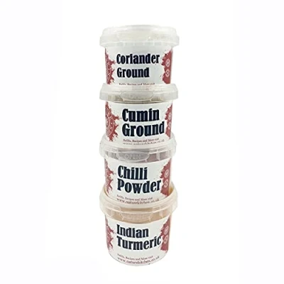 Image of Nature Kitchen 4x Essential Indian Spices, Curry Spice Seasoning Set. Gluten Free Herbs and Spices for Cooking Recipes. Includes Coriander, Cumin, Chilli Powder Turmeric