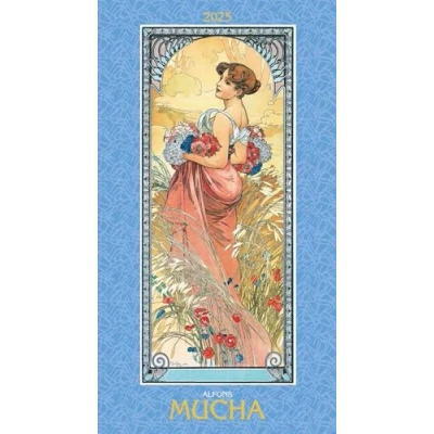 Image of Alfons Mucha 2025 Bild Kalender 33x60 cm Kunstkalender mit stilvollem Glitzereffekt Jugendstil Wandkalender Alpha Edition