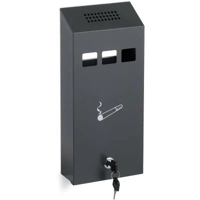 Image of Relaxdays Wall Ashtray for Outside, Weatherproof, Lockable, with Mounting Material, 32.5 x 15 6 cm, Anthracite, Iron