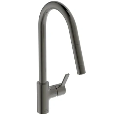 Image of Ideal Standard Gusto, Single Lever Mixer for Kitchen Sink, Tubular high spout with Adjustable and Removable Hand Shower Two Functions, Magnetic Grey