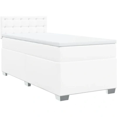 Image of vidaXL Box Spring Bed with Mattress White 90x190 cm Faux Leather