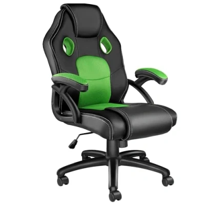 Image of TecTake® Gaming Chair Mike, with Ergonomic, Thick Padding, Faux Leather, and Breathable Mesh. Adjustable Height, 360 Rotation Smooth Castors for Max Office Game Comfort black/green