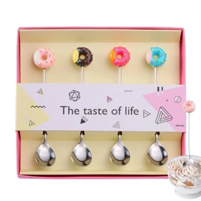 Image of Donut Salad Forks, Dessert Spoons, Stainless Steel Drink Forks Set for Cake, Ice Cream, Salad, Dessert, Shape Tea Spoons Holiday