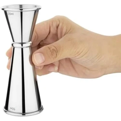 Image of Stainless Steel Jigger Spirit Measure 25ml/50ml Reversible Alcohol Pourer Perfect Home Bar Accessories for Cocktail Making with Gin, Whiskey &amp; Spirits. (Stainless Steel)