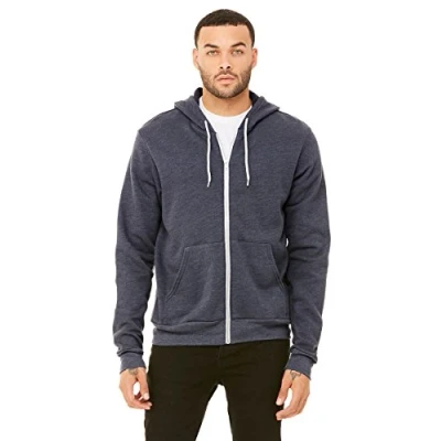Image of Unisex Poly Cotton Fleece Full Zip Hoodie HEATHER NAVY L