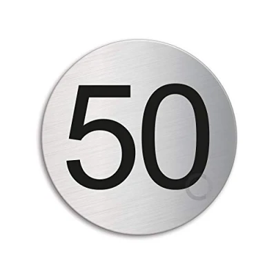 Image of Round room house mailbox number 50 brushed stainless steel no.41040