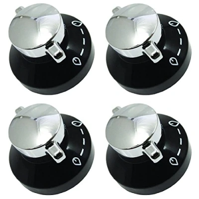 Image of Stoves Gas Hob Oven Cooker Knobs Flame Control Switch (Pack of 4, Black/Silver)