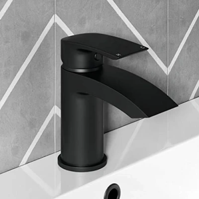 Image of Noir Bathroom Single Lever Black Mono Basin Sink Mixer Tap with Slotted Spring Waste Matt