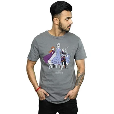Image of Disney Men&#039;s Frozen 2 Distressed Group T Shirt Charcoal Small