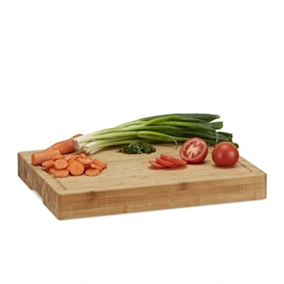 Image of Relaxdays Bamboo Carving Board, Solid Cutting Handles, Juice Groove, Knife Friendly, HWD: 5.5x45x35cm, Natural