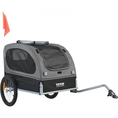 Image of VEVOR Dog Bike Trailer, Supports up to 88 lbs, Pet Cart Bicycle Carrier, Easy Folding Frame with Quick Release Wheels, Universal Coupler, Reflectors, Flag, Collapsible Store, Black/Gray