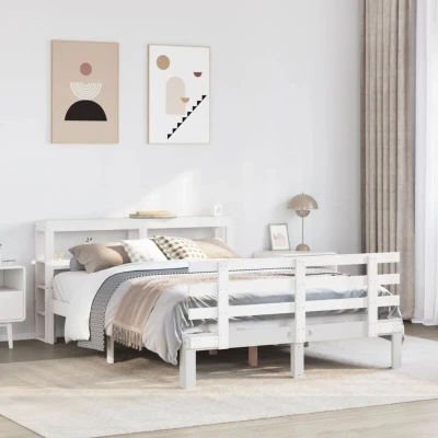 Image of Bed Frame with Headboard without Mattress White 150x200 cm King Size vidaXL