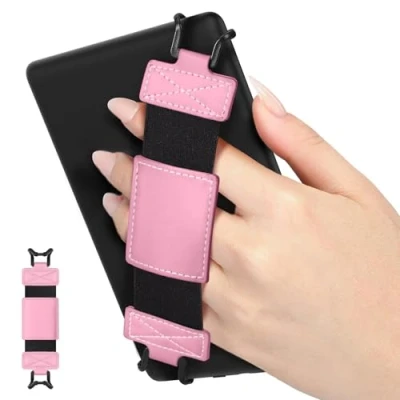 Image of MoKo Soft Hand Strap for 6 8&quot; Kindle eReaders Fire Tablet Kindle/Kobo/Voyaga/Sony E Book Tablet, Black High Elasticity Versatile Lightweight Finger Grip Holder, Pink