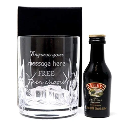 Image of Personalised Crystal Tumbler &amp; Miniature (Baileys The Original Irish Cream Liqueur, Cardboard Gift Box)