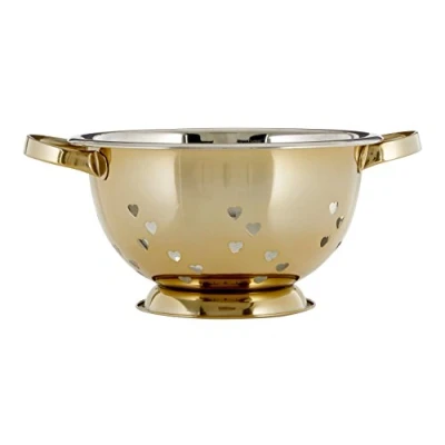 Image of Premier Housewares Colander with Hearts Design, Gold, 24 x 13 cm