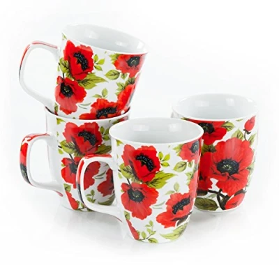 Image of Olymp Poppies Set of 4 400ml Porcelain Coffee Mugs