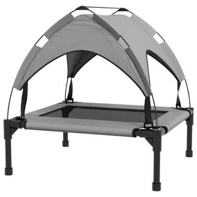 Image of PawHut Cooling Raised Dog Bed, Elevated Pet Bed with Breathable Mesh, UV Protection Canopy, Foot Pads, for Indoor Outdoor, Small, Medium Dogs, 76 x 61 69.5cm Light Grey