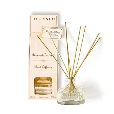 Image of Durance Scented Reed Diffuser 100ml Vanilla Fragrance Bouquet Glass Bottle &amp; 8 Wooden Sticks Aromatherapy Air Freshener Room
