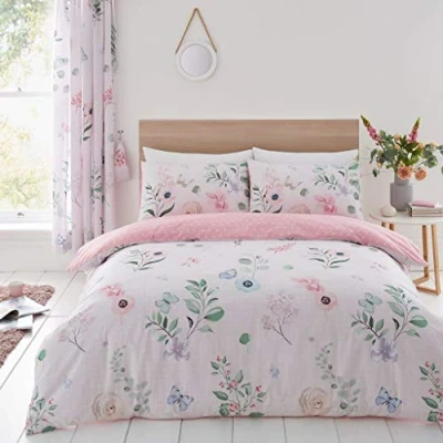 Image of GC GAVENO CAVAILIA Flower Duvet Cover Set, Poly Cotton Botanical Bedding King Size, Soft Comforter Covers, Pink
