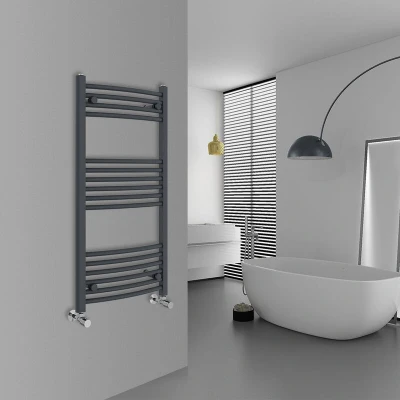 Image of Warmehaus Curved Heated Towel Rail Anthracite Bathroom Ladder Style Radiator Grey Central Heating 1000x500mm