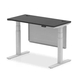 Image of Air 1200x600 Height Adjustable Desk CP Black/Silver Modesty Panel