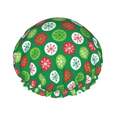 Image of Christmas Holly Berry Pattern Shower Cap,Nightcap Double Layer Waterproof Elastic Bath Cap Reusable Bathing Hair