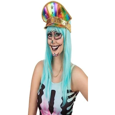 Image of Military Rainbow Rave Hat (Pack of 1) Vibrant Design, Perfect Accessory for Concerts, Parties, Events, Festivals, &amp; More Halloween