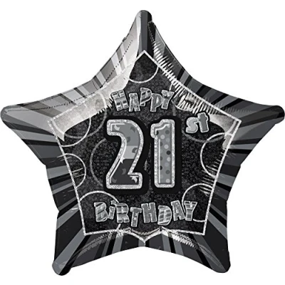 Image of Unique Party 55147 20&quot; Foil Glitz Black Happy 21st Birthday Balloon