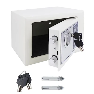 Image of Electronic Safe, 4.6L Digital Security Safe Box with Keypad And Emergency Override Key, Wall Floor Fixings, Fireproof WallSafes CashBoxes for Home Office Hotel, 23x17x17cm, White