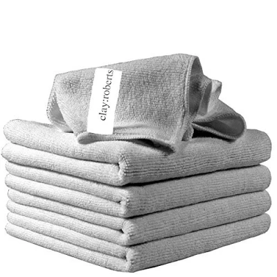Image of Clay Roberts Microfibre Cleaning Cloths, 40cm x 30cm Pack of 5, Grey Machine Washable, Polishing, Waxing &amp; Dusting Cloth, Lint Free, e Kitchen Towel, Car Cleaning, Microfiber cloth