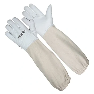 Image of SAFTA Premium Quality Cow Hide Beekeeping Gloves, Bee keepers Gloves for Professionals, Long Sleeves, Elastic Cuffs Sting proof Light Thorn Gardening Work Gloves. (3XL)