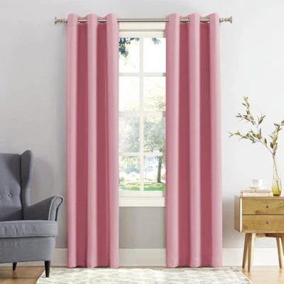 Image of REHAN &amp; CO Blackout Thermal Insulated Curtains Drapes Black out Ring Top Eyelet window curtain 2 panels with Tie Backs for Bedroom, Living Room (Pink, W46 x L72)