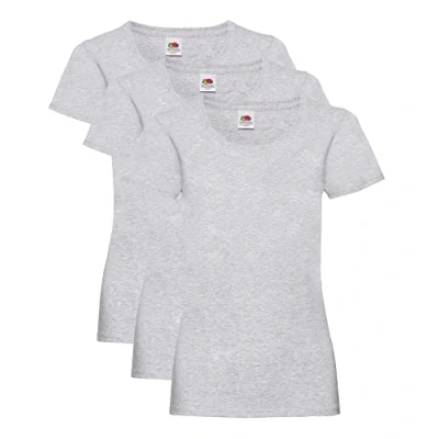 Image of Fruit of the Loom Women&#039;s Valueweight T Shirt 3 Pack, Grey (Heather Grey), 10 (Size: S/10)