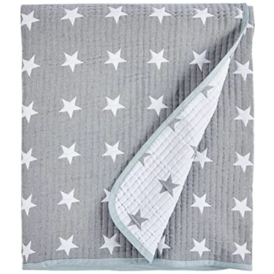 Image of VIALMAN Bedspread Sofia 10 Single Bed Stars Quilt Coverlet Size 180 x 270 cm &amp; Sofa Throw Grey