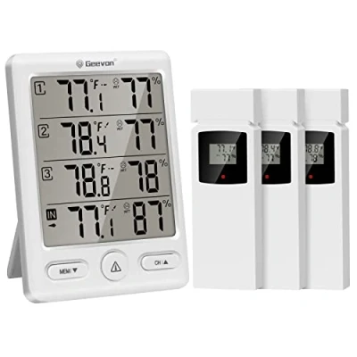 Image of Geevon Indoor Outdoor Thermometer Wireless with 3 Remote Sensors, Digital Hygrometer Thermometer, Temperature Humidity Monitor Gauge 200FT/60M Range