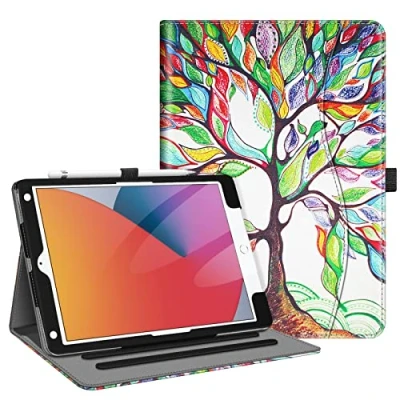 Image of Fintie Case for iPad 9th / 8th 7th Generation (2021/2020/2019) 10.2 Inch [Corner Protection] Multi Angle Viewing Stand Cover with Pocket &amp; Pencil Holder, Auto Sleep Wake, Love Tree