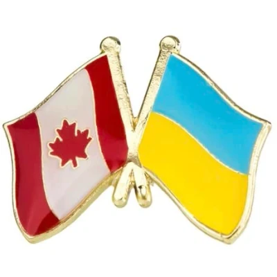 Image of Canada Canadian &amp; Ukraine Ukrainian Friendship National Flag Metal Enamel Pin Badge