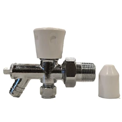Image of TC Classic Manual Lockshield Wheelhead Radiator Valve Angled 8mm with Drain Off