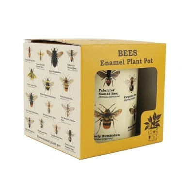Image of Gift Republic Bee Enamel Plant Pol, Metal, Cream, One Size