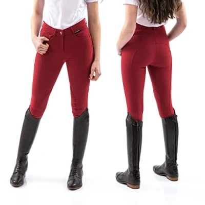 Image of Whitaker Women&#039;s Sawley Ladies 4 way Stretch Classic Fit Breeches With Lycra Ankle Pants, Crimson, 34W UK