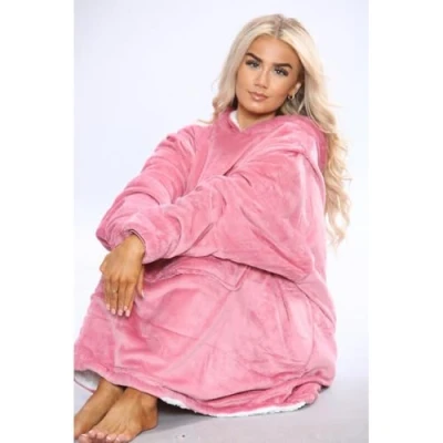 Image of Cozy Oversized Pink Blanket Hoodie for Adults Ultra Soft, Warm, and Stylish Wearable One Size Fits All