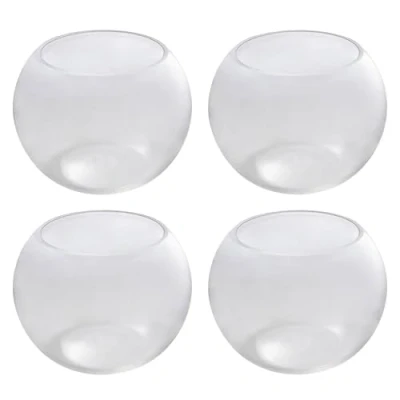 Image of simpa 19cm Clear Glass Fish Bowl Round Centerpiece Display Vase Terrarium, Sphere Bubble Ball Flower Set of 4