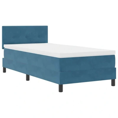 Image of vidaXL Box Spring Bed with Mattress Dark Blue 100x200 cm Velvet