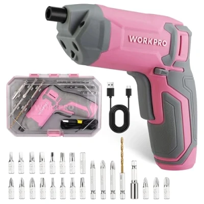 Image of WORKPRO Powerful 3.6V Cordless Electric Eccentric Screwdriver Set with 240 RPM 7Nm High Torque Motor Versatile Mini Drill 24 Piece Bit Perfect for DIY Projects and Gift Ladies