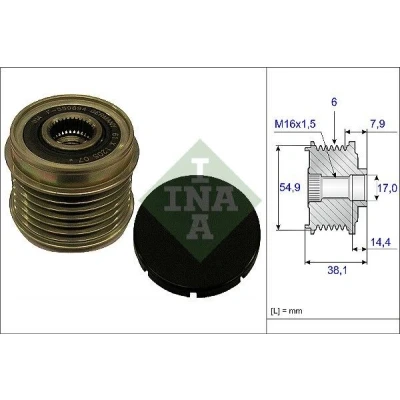 Image of 1613272580, 5705KP Freewheel Clutch INA 535 0176 10 38,1mm Requires special tools for mounting FIAT: Ducato III Van, PEUGEOT: Boxer Van