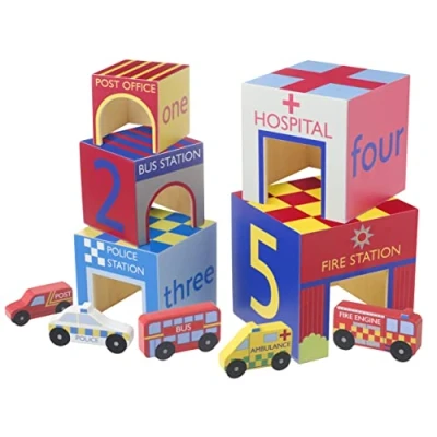 Image of Orange Tree Toys Emergency Services Wooden Stacking Cubes