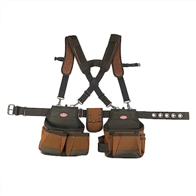 Image of Bucket Boss Airlift Tool Belt with Suspenders, Belts Original Series (50100) 12 Pockets, Brown, 52 Inch