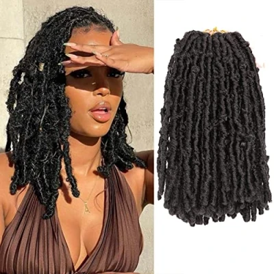 Image of Butterfly Locs Crochet Hair 6 Packs Long Faux Braids Pre looped Distressed Soft Dreadlocks Synthetic Extensions (1B, 12 Inch (Pack of 6))